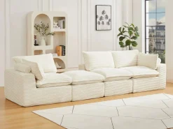 Vente-unique Sofá Modular|Sofá modular de esquina con puf de pana gruesa CYROMA