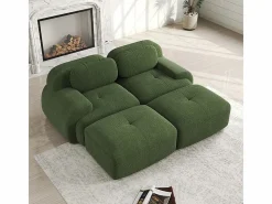 Sofá modular de pana - 2 plazas - con 2 cojines y 2 pouf - base antideslizante - 208x178x70cm -^DripeX Discount