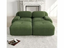 Sofá modular de pana - 2 plazas - con 2 cojines y 2 pouf - base antideslizante - 208x178x70cm -^DripeX Discount