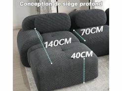 Sofá modular de pana - 2 plazas - con 2 cojines y 2 pouf - base antideslizante - 208x178x70cm -^DripeX New