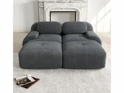 Sofá modular de pana - 2 plazas - con 2 cojines y 2 pouf - base antideslizante - 208x178x70cm -^DripeX New