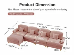 Sofá modular Diseño curvo Patas torneadas Asiento denso Chenilla^ Clearance