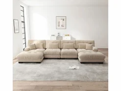 DripeX Sofá modular esquina 4 plazas - con 2 pouf y 6 cojines - DIY forma U/L - 406x145x81cm - Beige Best
