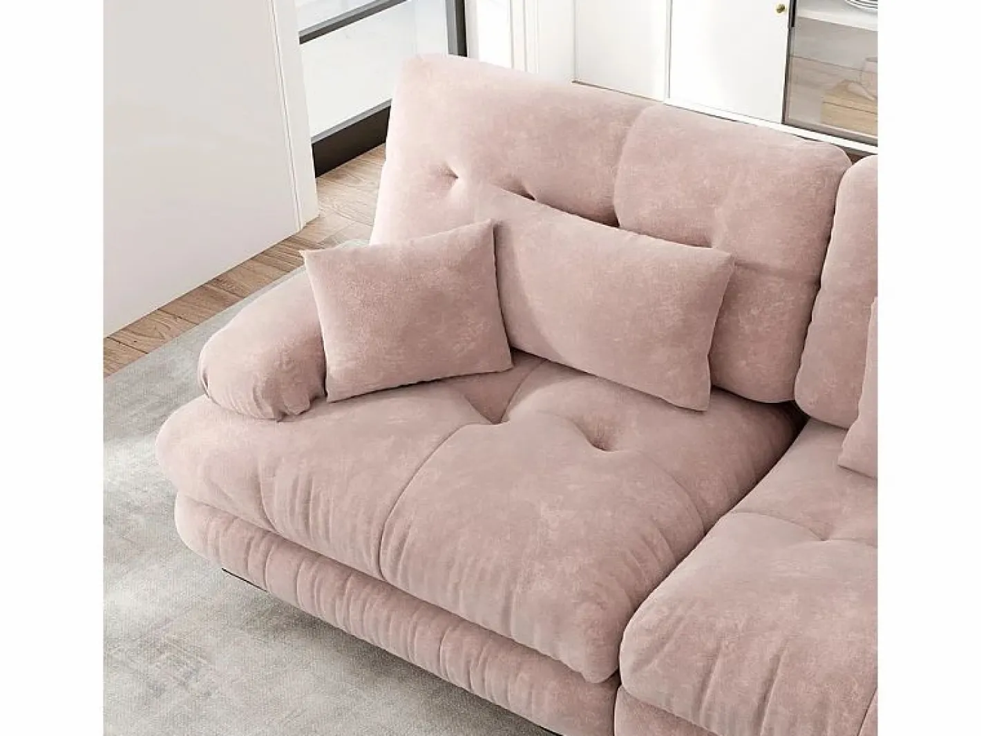 DripeX Sofá modular esquina 4 plazas - con 2 pouf y 6 cojines - DIY forma U/L - 406x145x81cm - Rosa Discount