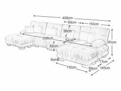 DripeX Sofá modular esquina 4 plazas - con 2 pouf y 6 cojines - DIY forma U/L - 406x145x81cm - Gris Hot