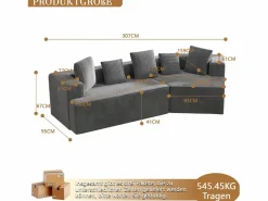 KOMHTOM Sofá Modular|Sofá modular, estampado de nubes, terciopelo acanalado, embalaje totalmente comprimido, sin montaje,