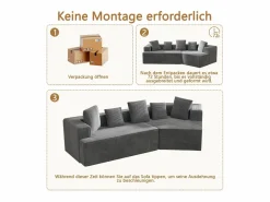 KOMHTOM Sofá Modular|Sofá modular, estampado de nubes, terciopelo acanalado, embalaje totalmente comprimido, sin montaje,