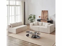 DripeX Sofá modular ángulo - Terciopelo acanalado - 3/4 plazas - 3 cojines y 3 orejeros - Beige Clearance