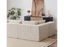 DripeX Sofá modular ángulo - Terciopelo acanalado - 3/4 plazas - 3 cojines y 3 orejeros - Beige Clearance