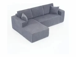 DripeX Sofás Club|Sofá modular ángulo izquierdo terciopelo acanalado, 2 cojines y chaise longue 128cm,