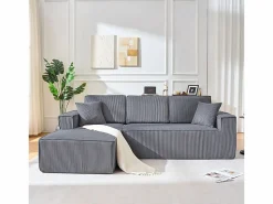 DripeX Sofás Club|Sofá modular ángulo izquierdo terciopelo acanalado, 2 cojines y chaise longue 128cm,