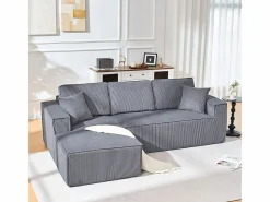 DripeX Sofás Club|Sofá modular ángulo izquierdo terciopelo acanalado, 2 cojines y chaise longue 128cm,