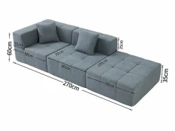 Sofá modular ángulo tela - puf y 2 orejeros - - 270x100x60cm^DripeX Hot