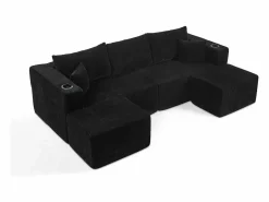 DripeX Sofá Modular|Sofás Club|Sofá modular ángulo terciopelo acanalado, 2 pufs, portavasos y cojines, , 230x138x75cm