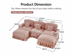 Sofá modular U líneas curvas reposabrazos florales puf móvil chenilla salón Rosa Discount