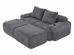 Sofá ángulo modular terciopelo acanalado, portavasos, 2 pufs y 2 cojines, 200x174x80cm,^DripeX Best