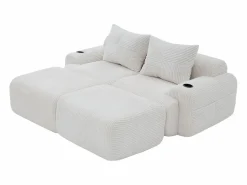 Sofá ángulo modular terciopelo acanalado, portavasos, 2 pufs y 2 cojines, 200x174x80cm,^DripeX Hot