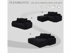 DripeX Sofás Club|Sofá ángulo modular terciopelo acanalado, portavasos, 2 pufs y 2 cojines, 200x174x80cm,