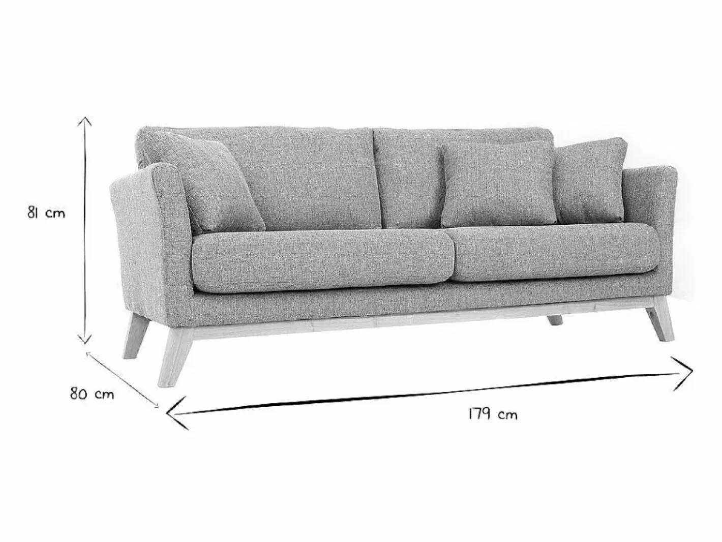 Miliboo Sofá nórdico 3 plazas desenfundable patas madera OSLO Gris claro