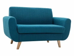 Miliboo Sofá nórdico 2 plazas petróleo y madera de caucho maciza PURE Azul Hot
