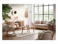 Miliboo Sofá nórdico 3 plazas y fresno ASAKO Beige