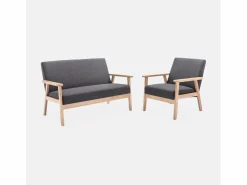 Sweeek Sofá o banco con tela y patas de madera, 2 plazas gris oscuro Gris antracita Discount
