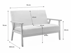 Sweeek Sofá o banco con tela y patas de madera, 2 plazas gris oscuro Gris antracita Discount