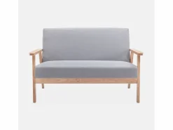 Sofá o banco con tela y patas de madera, 2 plazas^Sweeek Outlet