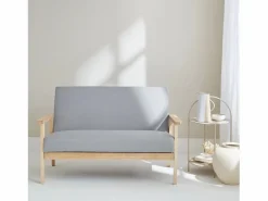 Sofá o banco con tela y patas de madera, 2 plazas^Sweeek Outlet