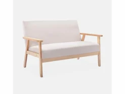 Sweeek Sofá o banco con tela y patas de madera, 2 plazas Beige Outlet