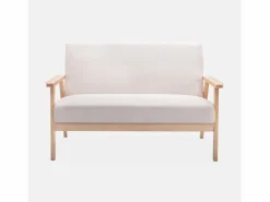 Sweeek Sofá o banco con tela y patas de madera, 2 plazas Beige Outlet