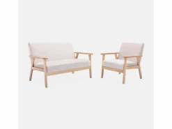 Sweeek Sofá o banco con tela y patas de madera, 2 plazas Beige Outlet