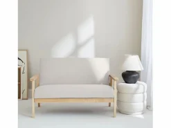 Sweeek Sofá o banco con tela y patas de madera, 2 plazas Beige Outlet