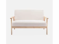 Sweeek Sofá o banco de borreguito y patas de madera, 2 plazas Crema Outlet