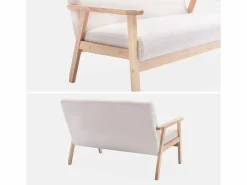 Sweeek Sofá o banco de borreguito y patas de madera, 2 plazas Crema Outlet