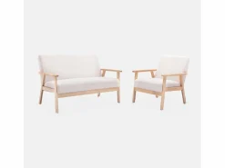 Sweeek Sofá o banco de borreguito y patas de madera, 2 plazas Crema Outlet