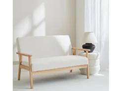 Sweeek Sofá o banco de borreguito y patas de madera, 2 plazas Crema Outlet