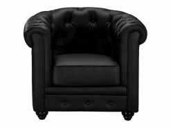 Vente-unique Sofá 3p + 1 sillón CHESTERFIELD - Piel sintética - Negro Clearance