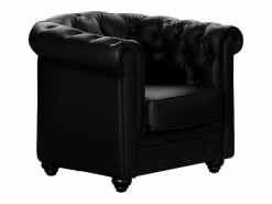 Vente-unique Sofá 3p + 1 sillón CHESTERFIELD - Piel sintética - Negro Clearance