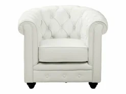 Vente-unique Sofá 3p + 1 sillón CHESTERFIELD - Piel sintética - Blanco Hot