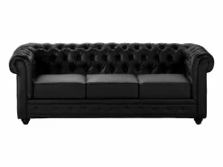 Vente-unique Sofá 3p + 2 sillones CHESTERFIELD - Piel sintética - Negro Sale