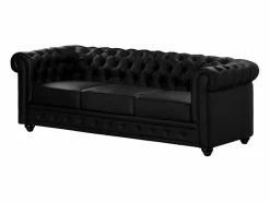 Vente-unique Sofá 3p + 2 sillones CHESTERFIELD - Piel sintética - Negro Sale