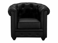 Vente-unique Sofá 3p + 2 sillones CHESTERFIELD - Piel sintética - Negro Sale