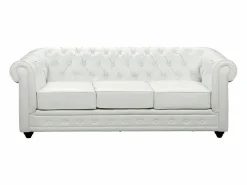 Vente-unique Sofá 3p + 2 sillones CHESTERFIELD - Piel sintética - Blanco Hot