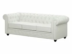 Vente-unique Sofá 3p + 2 sillones CHESTERFIELD - Piel sintética - Blanco Hot