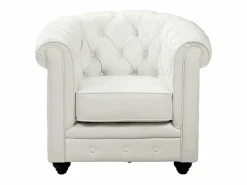 Vente-unique Sofá 3p + 2 sillones CHESTERFIELD - Piel sintética - Blanco Hot