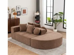 Sofá panorámico 5 plazas modular - de tejido Chenilla marrón - con 6 cojines - 263x171x66cm^DripeX New