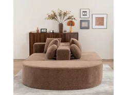Sofá panorámico 5 plazas modular - de tejido Chenilla marrón - con 6 cojines - 263x171x66cm^DripeX New