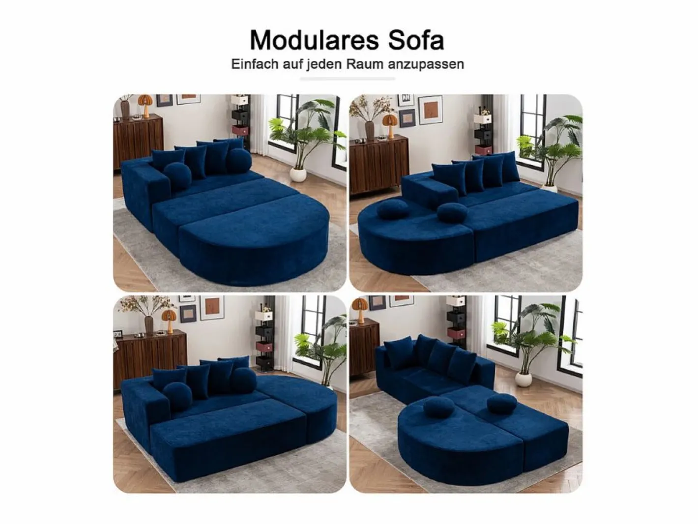 DripeX Sofá Modular|Sofás Club|Sofá panorámico 5 plazas modular - de tejido Chenilla - con 6 cojines - 263x171x66cm