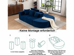 DripeX Sofá Modular|Sofás Club|Sofá panorámico 5 plazas modular - de tejido Chenilla - con 6 cojines - 263x171x66cm